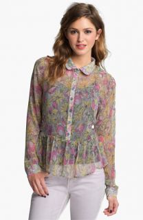 Lily White Floral Chiffon Peplum Shirt (Juniors)