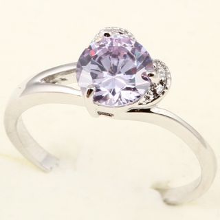 Round Cut Facet Purple Amethyst Heart A085 Ring