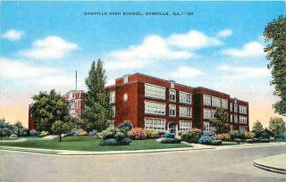 Danville Illinois IL 1940s Danville High School Vintage Postcard