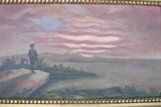 RARE American 1876 Centennial Painting on Board Hudson w w Osgoodby No