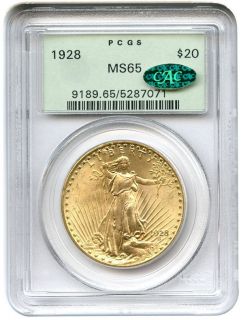  1928 $20 PCGS CAC MS65 OGH $20 Saint Gaudens Gold