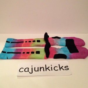 Custom Nike Elite Basketball Socks L 8 12 Tie Dye Rainbow