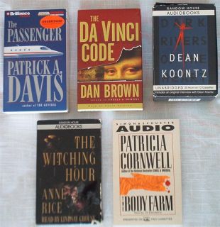  Audio books (cass)~ DAN BROWN, ANNE RICE, DEAN KOONTZ, DAVIS, CORNWELL