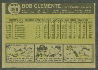 CREASE FREE 1961 Topps Baseball #388 Roberto Clemente Card