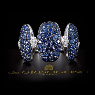 De Grisogono 18K White Gold Ladies Ring Bague Zuccero w/ Sapphires