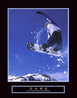 Dare Heel Grab Motivational Snowboarding Poster Print