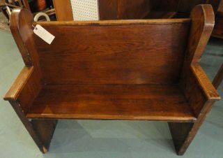 Vintage Solid Oak Deacons Bench Church Hall Seat Foyer