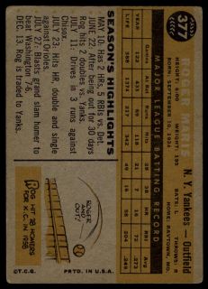 1960 Topps 377 Roger Maris Deans Cards 2 GD B60T 00 1149