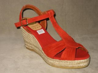 Kanna Wedge Sandal Ankle Strap Stitched Womens Orange Rust New