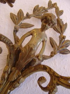  Sconces Bronze Pair Wall Lamps Cherubs Figures Dates from 1920