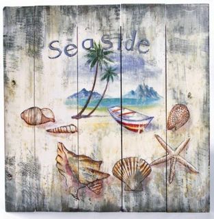   Seaside Sign Wooden Wall Decor Picket Fence Theme with Shells New