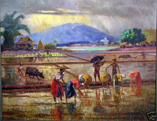 Jose B David Oil Painting Philippines 1948 Rice Fields