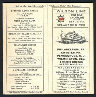 SHIP Schedules and Fares The Delaware Belle Wilson Line 1949 Sailing