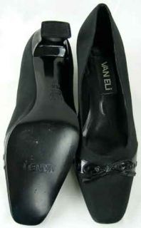 Van Eli Black Suede Pumps Heels 6 5M with Cute Leather Bow Womens