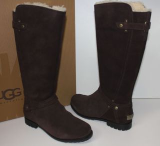 UGG Jillian II Chocolate Brown Suede Shearling Lined Riding Boots New