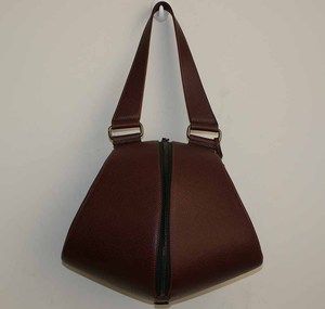 DELVAUX Burgundy Leather Zip Around Structured Tote Shoulder Bag