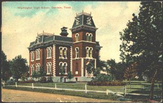 Denison Texas TX 1908 Washington High School Vintage Postcard