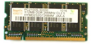 Memoria RAM Notebook DDR 512MB 266MHz PC2100S 2 5CL 266