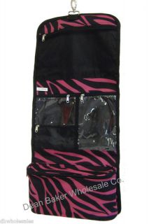 Zebra Hanging Cosmetic Toiletry Bag Black Burgundy