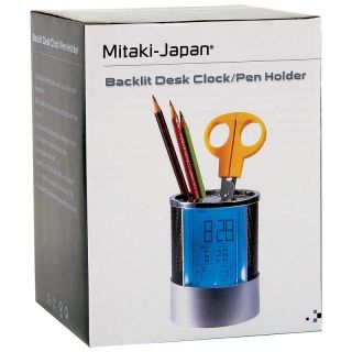 New LED Desktop Pen Pencil Holder Digital Clock Calendar Timer Alarm