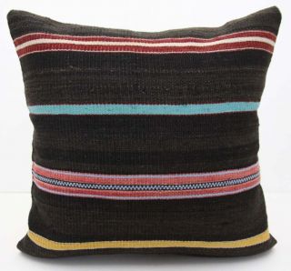 DECORATIVE THROW PILLOW MADE FROM HANDWOVEN TURKISH STRIPED KILIM RUG