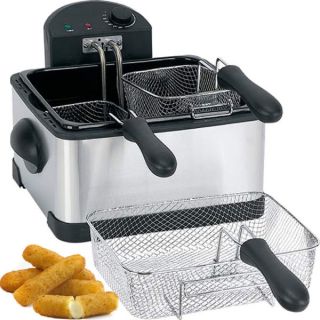 Basket Electric Deep Fryer Stainless Steel Portable Cooker w 3 Baskets
