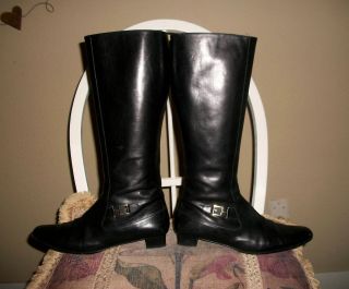 VINTAGE COLE HAAN BLACK LEATHER LOW HEEL EQUESTRIAN BOOTS 9M XCLNT