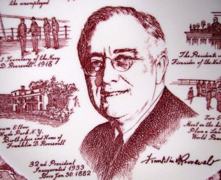 Franklin Delano Roosevelt 1940s Collectors Plate Vernon Kilns Maroon