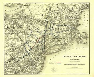 Railroad Train Historic Map Delaware 1890