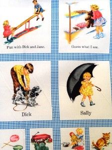 New Dick and Jane Story Book Fabric Panel Childrens Kids Nursery