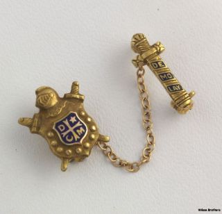 Demolay 10K Yellow Gold Enamel Vintage Masonic Crest Pin Guard