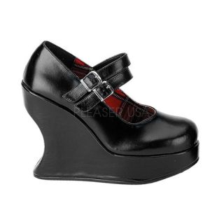 Demonia Wedge Double Strap Shoes Goth Fashion Black Patent Leather 5