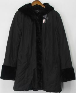 Dennis Basso Sz M Reversible Textured Faux Fur Black Jacket New 2nd