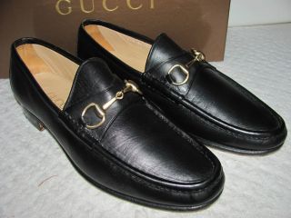 Gucci Classic Style Black Leather Horsebit Slip on Loafers 43 5 B