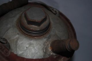 vintage hand made delphos mfg galvanized gas can with wood handle