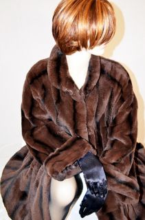 Ruffled Swing brown Sheared rabbit fur coat jacket 97 sweep