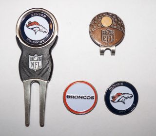 NFL Denver Broncos Hat Clip Golf Divot Tool and 3 Ball Markers