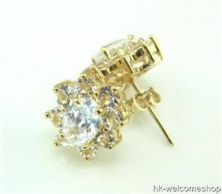 Oval Cut Simulated Diamond Stud Gold Plated Earrings