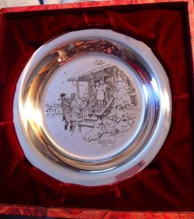 Limited Edition Silver Norman Rockwell Home for Christmas 1975 Plate