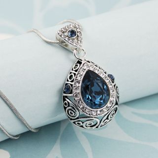  Blue Vintage Style Crystal Teardrop Diamond Necklace Pendant
