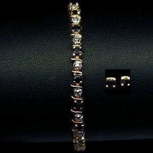 Uncommon Natural Deep Blue Sapphire 925 Silver Bracelet Earrings
