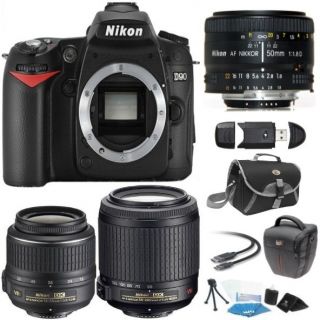 Nikon D90 Digital Camera w 18 55 VR 55 200 VR 50mm F 1 8 D AF Lens Kit