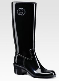 NWB Gucci Womens Devendra Rubber Rain Boots 35 Black GG