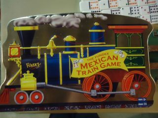 MEXICAN TRAIN GAME in TIN BOX FUNDEX Dominoes Train Sounds 5454