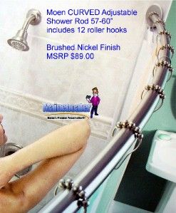 New MOEN Brushed Nickel Adjustable 57 60 CURVED Shower Rod w/ 12