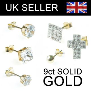  Gold Stud Earrings Jewellery Diamante CZ Plain Hip Hop Bling