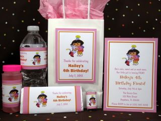 Dora Birthday PDF CD w Invitation Favors Water Candy Gum Bubble Labels