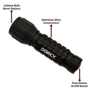 Dorcy Metal Gear LED Flashlight New w Batteries and Holster 120 Lumens