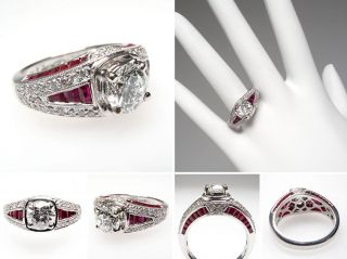 Carat Diamond & Ruby Engagement Ring 18K White Gold sku:wm7356