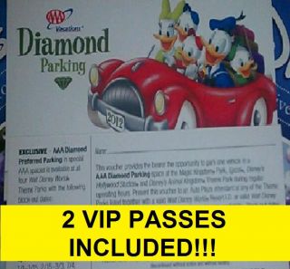 2X  2012 AAA Diamond Pass Disney World Parking Ticket VIP CLOSE UP